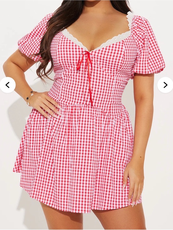 Fashion Nova Dresses & Skirts - Red Gingham Lace-Trim Mini Dress